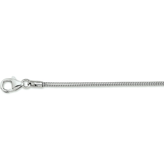 Witgouden collier gepolijst met slangen schakel. Dit type collier heeft een subtiele look.