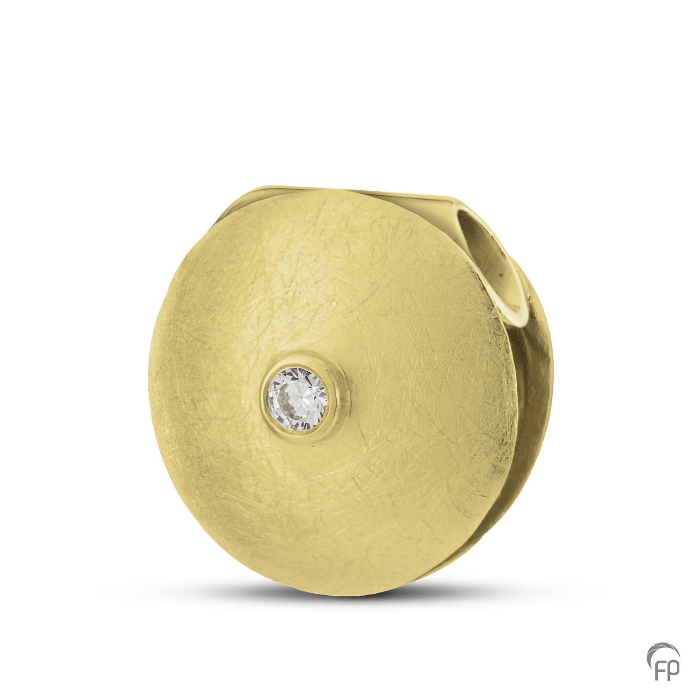 Hanger met in het midden een edelsteen in zilver uitgevoerd met zirkonia, in goud met diamant. De ashangers uit deze collectie gedenksieraden zijn zeer gevarieerd en eigentijds ontworpen.