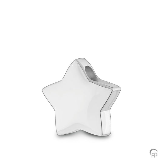 Hanger in stervorm, de ashangers uit deze collectie gedenksieraden zijn zelf te vullen en te bestellen in zilver 925 sterling, geelgoud en witgoud.