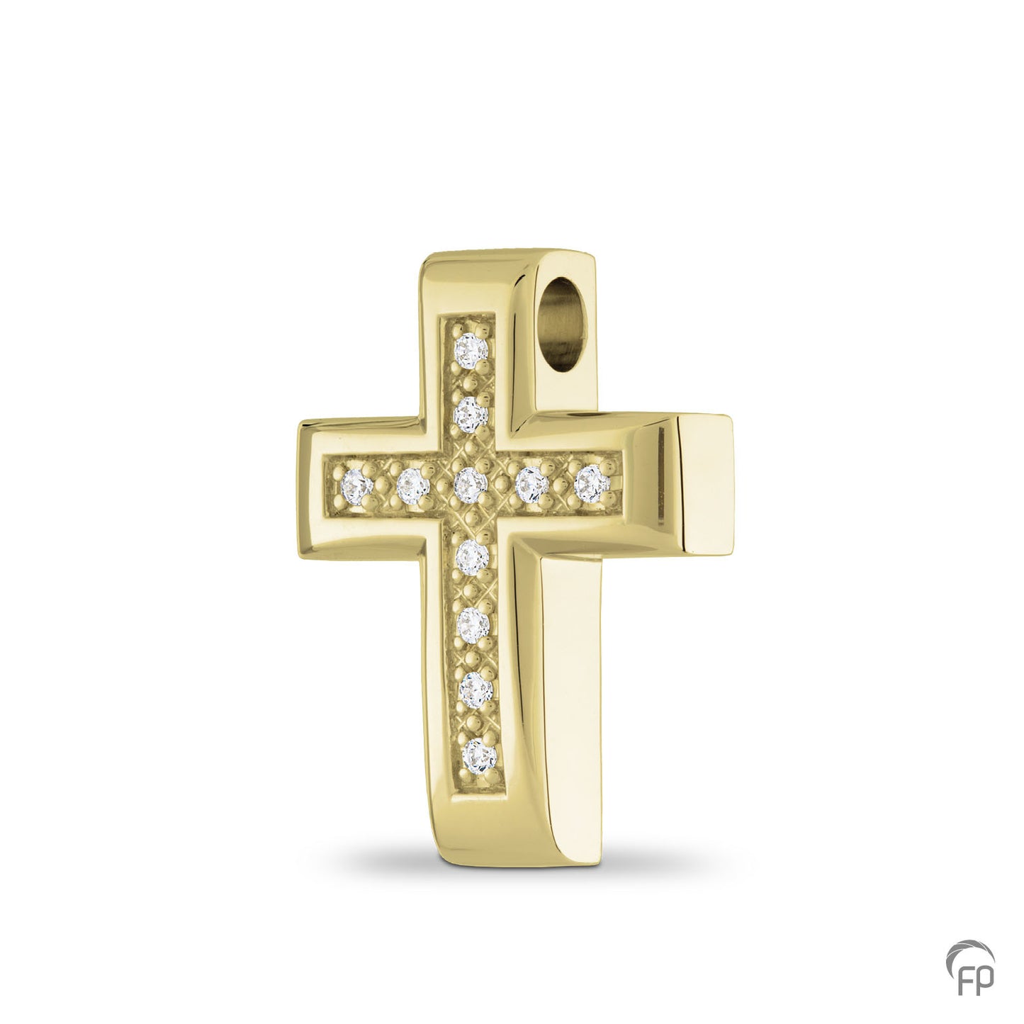 Kruis hanger, in zilver uitgevoerd met zirkonia's, in goud met diamanten.  De ashangers uit deze collectie gedenksieraden zijn eenvoudig zelf te vullen. 
