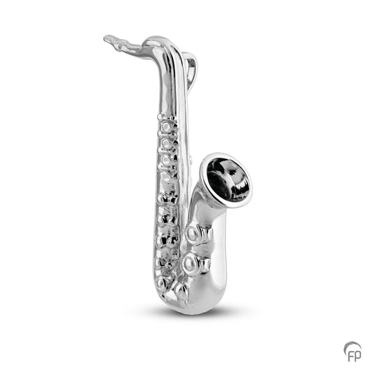 Saxofoon ashanger uit deze gedenksieraden collectie muziek is eenvoudig zelf te vullen en te bestellen in zilver, geelgoud en witgoud