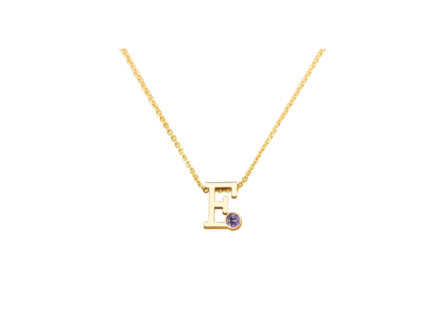 Geelgouden letter gedenkhanger met geboortesteentje inclusief collier