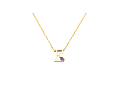Geelgouden letter gedenkhanger met geboortesteentje inclusief collier