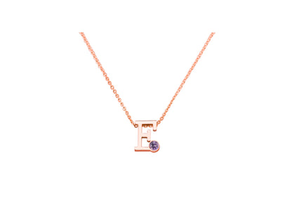 Roségouden letter gedenkhanger met geboortesteentje inclusief collier