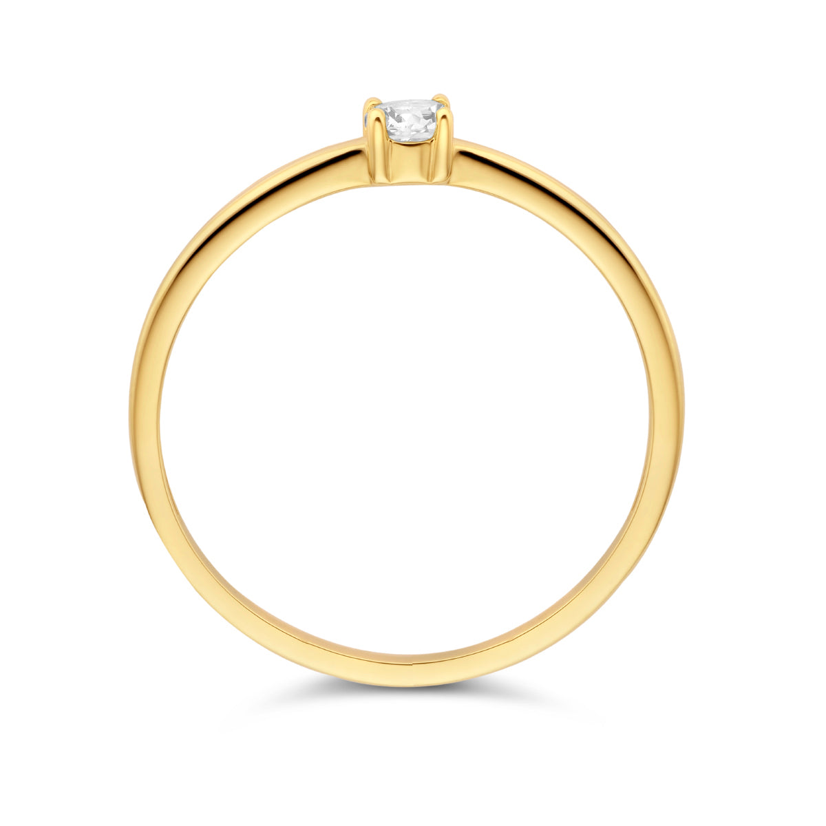  Exclusieve 14 KT geelgouden ring 3 mm met geboortesteen april uit onze collectie geboortesieraden. 