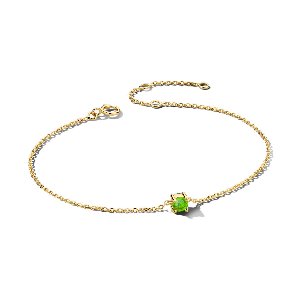 Exclusieve 14 KT geelgouden anker armband met geboortesteen in chatonzetting.