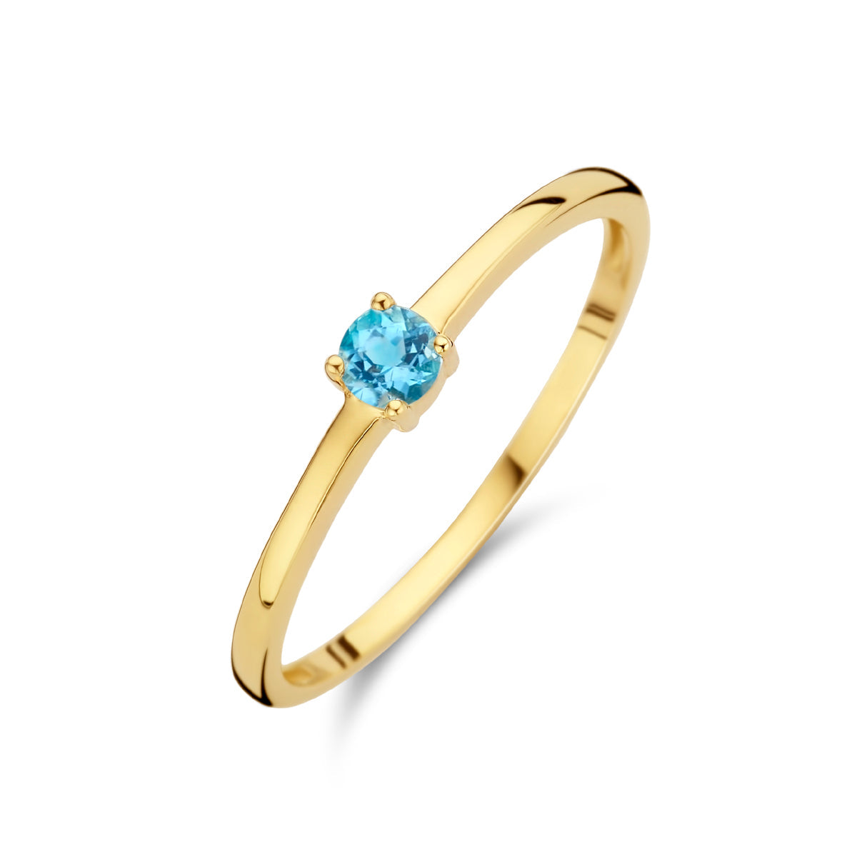  Exclusieve 14 KT geelgouden ring 3 mm met geboortesteen december uit onze collectie geboortesieraden. 