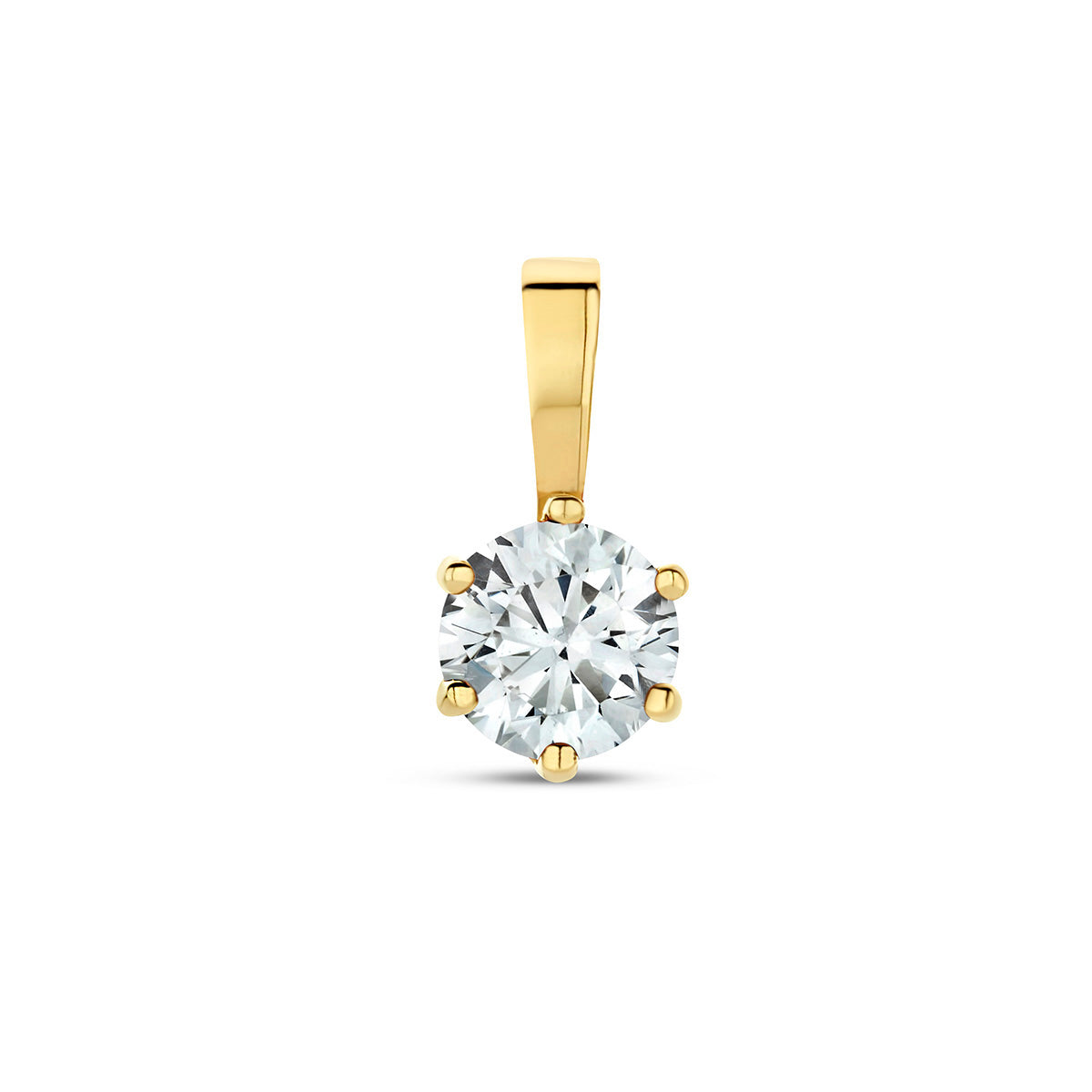 Exclusieve 14 KT geelgouden hanger met geboortesteen april uit onze collectie geboortesieraden.