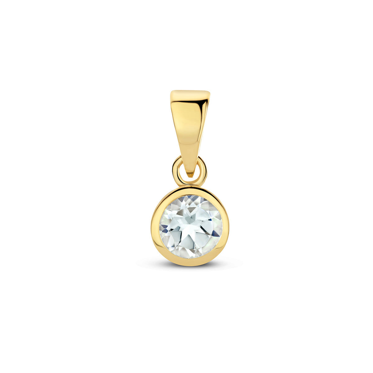 Exclusieve 14 KT geelgouden hanger met geboortesteen april uit onze collectie geboortesieraden.