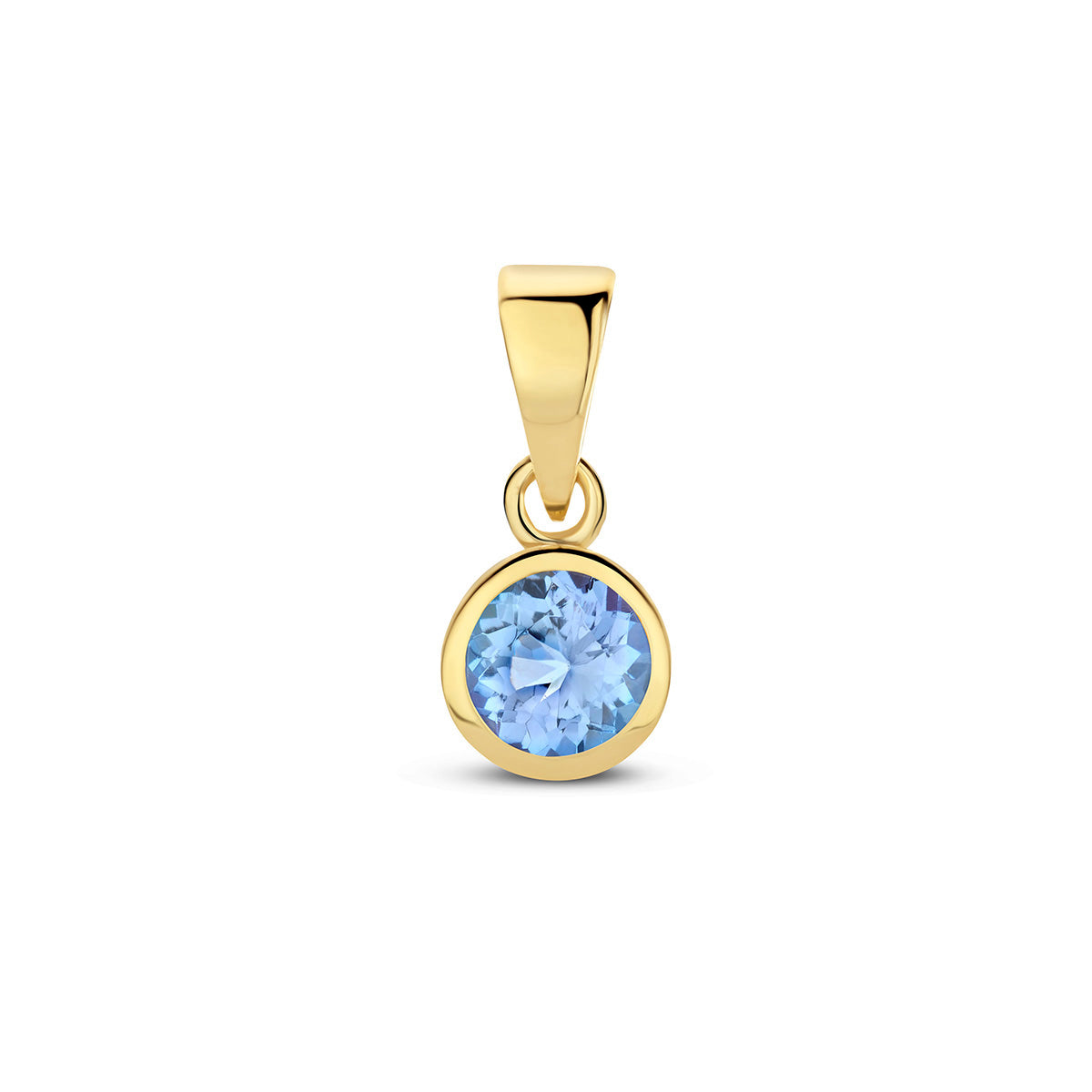 Exclusieve 14 KT geelgouden hanger met geboortesteen december uit onze collectie geboortesieraden.