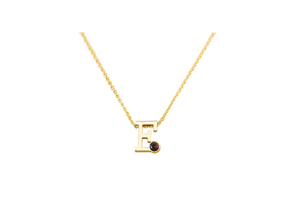 Geelgouden letter gedenkhanger met geboortesteentje inclusief collier