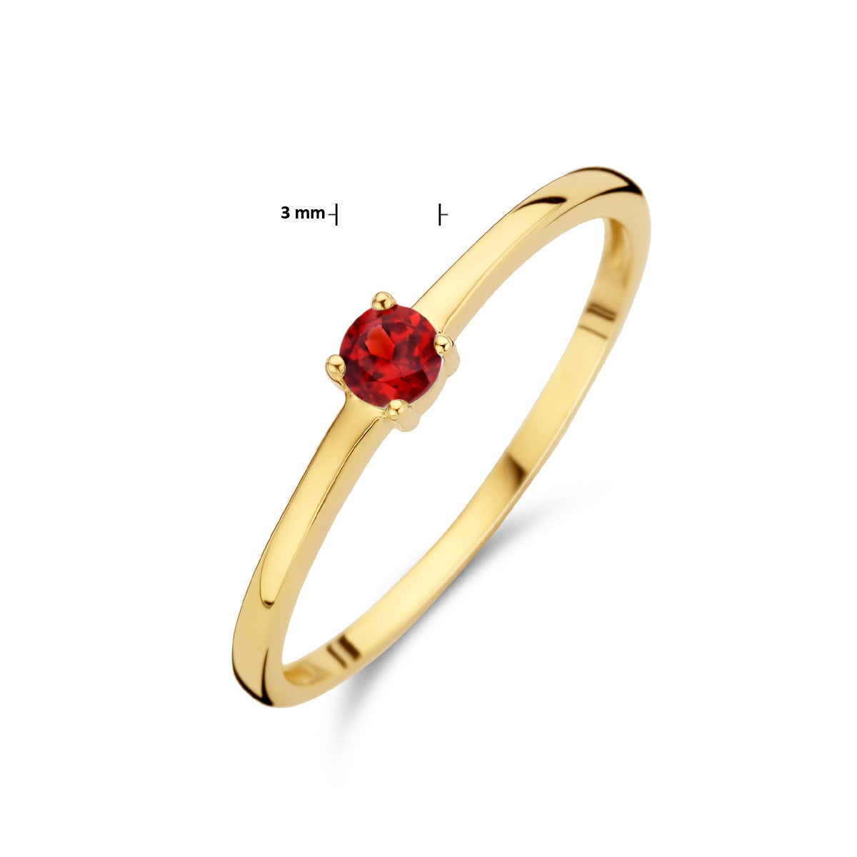  Exclusieve 14 KT geelgouden ring 3 mm met geboortesteen januari uit onze collectie geboortesieraden. 