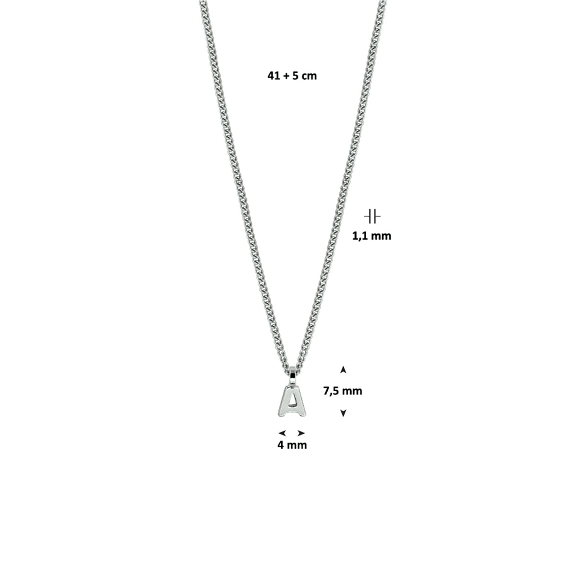 Elegant zilveren 925 sterling collier uitgevoerd met een letter uit onze collectie gedenksieraden. Alle