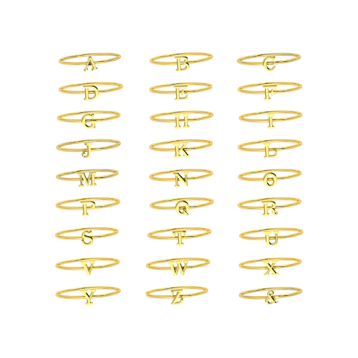 14 KT geelgouden aanschuifring met letter van het alfabet. Ook het "&"teken is beschikbaar om letters te combineren met een andere letter aanschuifring.alle