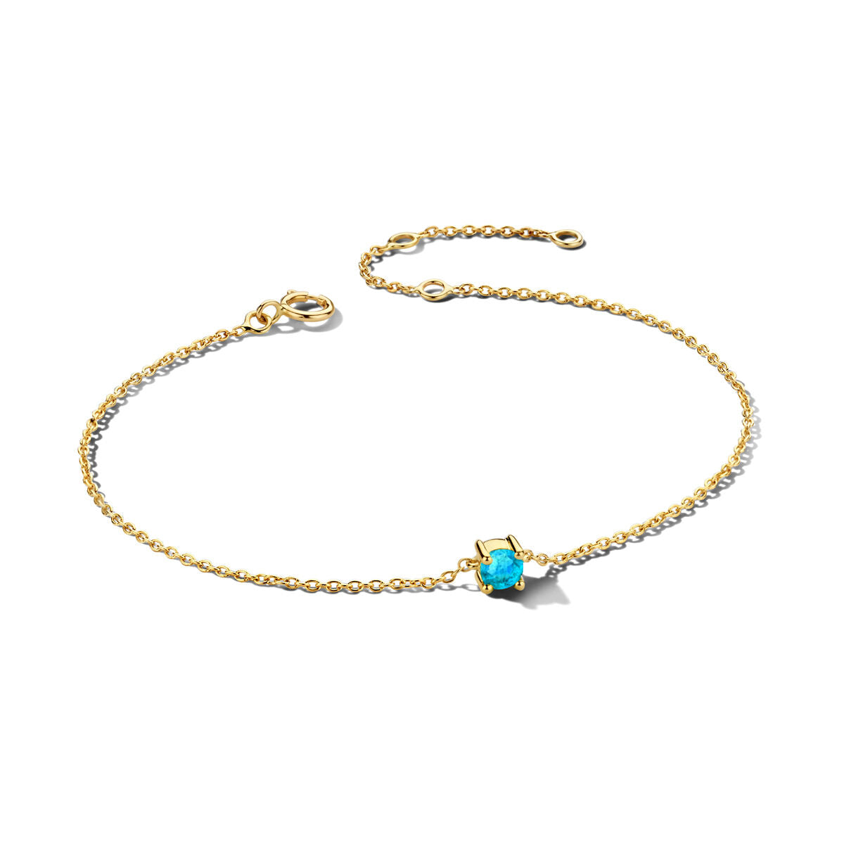 Exclusieve 14 KT geelgouden anker armband met geboortesteen in chatonzetting.