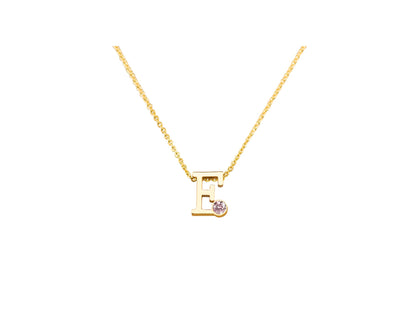 Geelgouden letter gedenkhanger met geboortesteentje inclusief collier