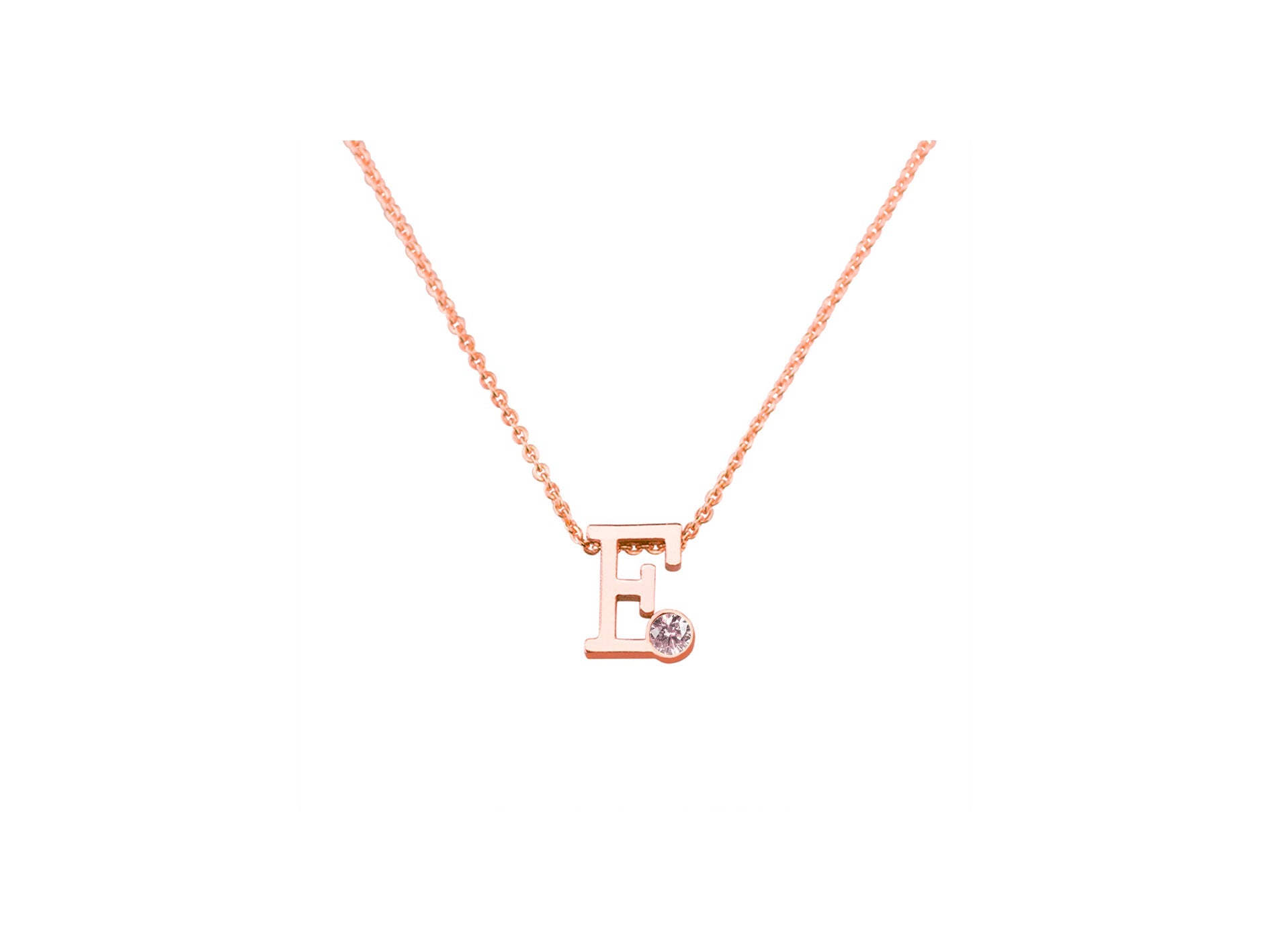 Roségouden letter gedenkhanger met geboortesteentje inclusief collier