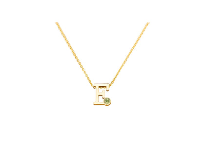 Geelgouden letter gedenkhanger met geboortesteentje inclusief collier