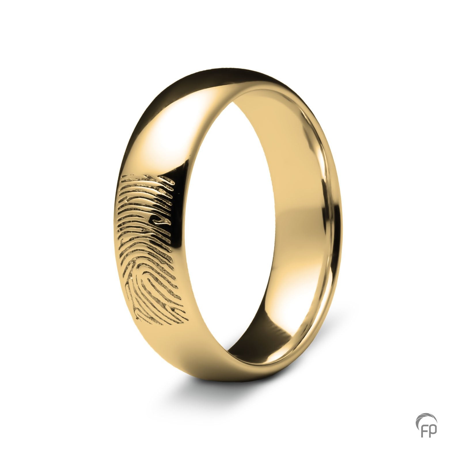 Deze ring van 6 mm breedte met vingerafdruk, heeft een stijlvol en strak design. Het is een tijdloos gedenksieraad met een afwerking naar keuze in glans of matte look. 
