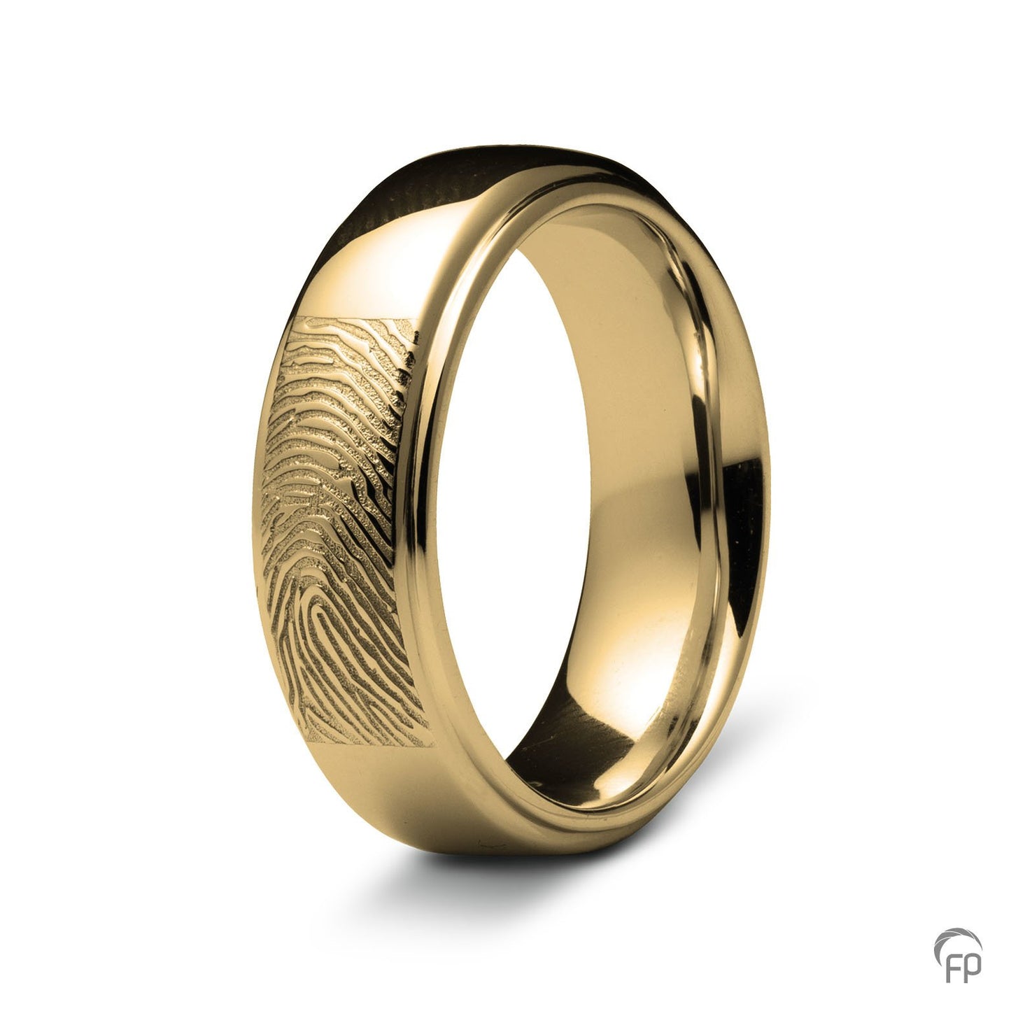 Deze ring van 6 mm breedte met vingerafdruk, heeft een stijlvol en strak design. Het is een tijdloos gedenksieraad met een afwerking naar keuze in glans of matte look. 