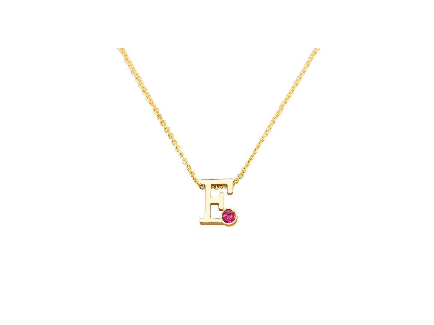 Geelgouden letter gedenkhanger met geboortesteentje inclusief collier