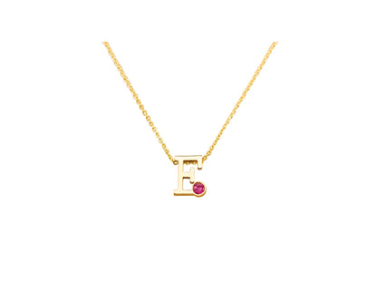Geelgouden letter gedenkhanger met geboortesteentje inclusief collier