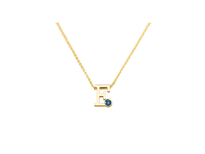Geelgouden letter gedenkhanger met geboortesteentje inclusief collier