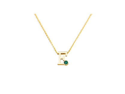 Geelgouden letter gedenkhanger met geboortesteentje inclusief collier