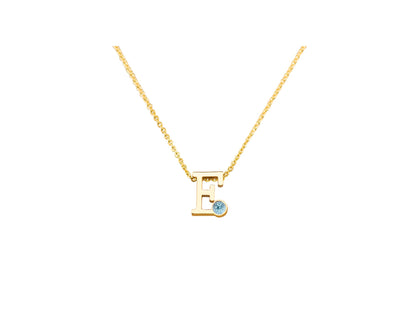 Geelgouden letter gedenkhanger met geboortesteentje inclusief collier