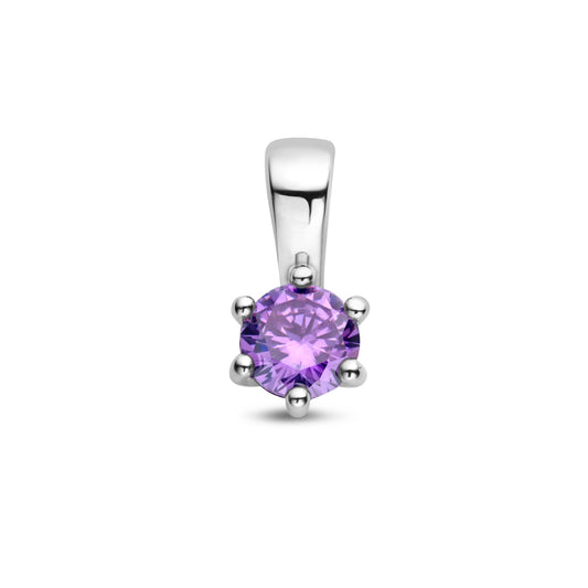 Exclusieve zilveren 925 sterling hanger met zirkonia geboortesteen februari uit onze collectie geboortesieraden.