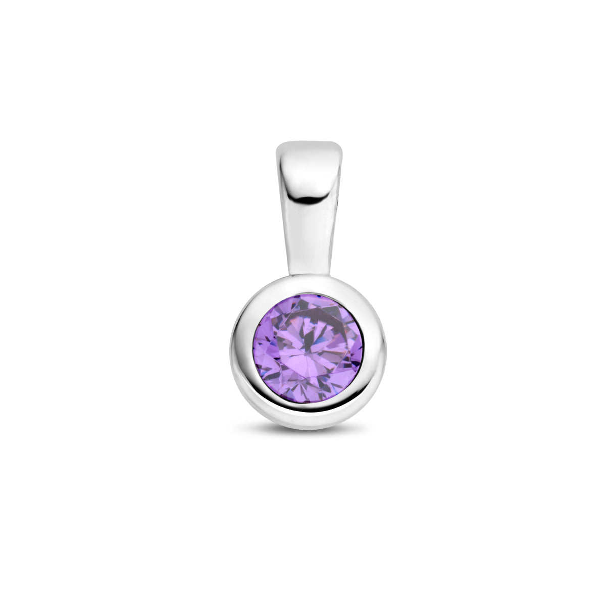 Exclusieve zilveren 925 sterling hanger met zirkonia geboortesteen februari uit onze collectie geboortesieraden.