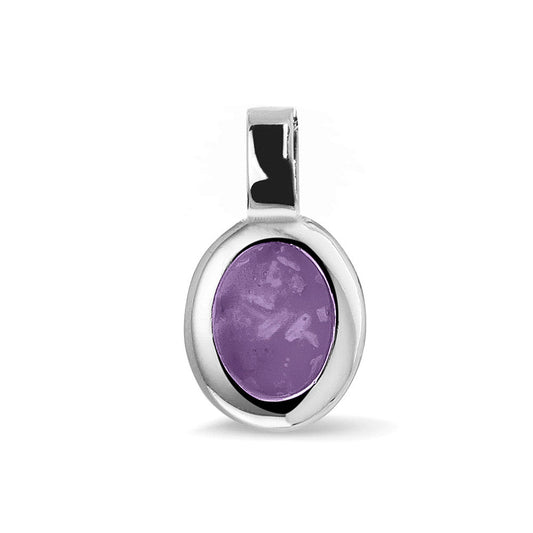 Ovale platte ashanger, gedenksieraad, waar as en haar in verwerkt wordt. Purple