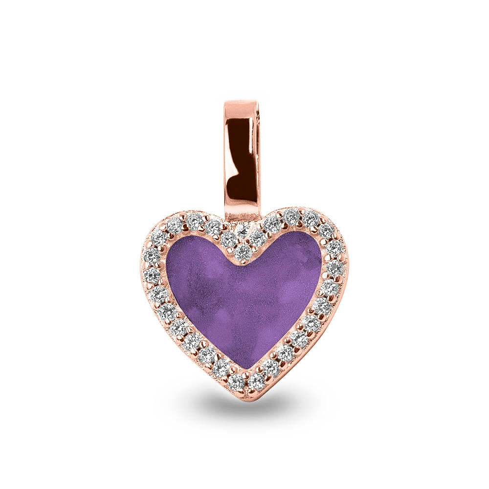 Ashanger hart, gedenksieraad, waar as en haar in verwerkt wordt. Purple