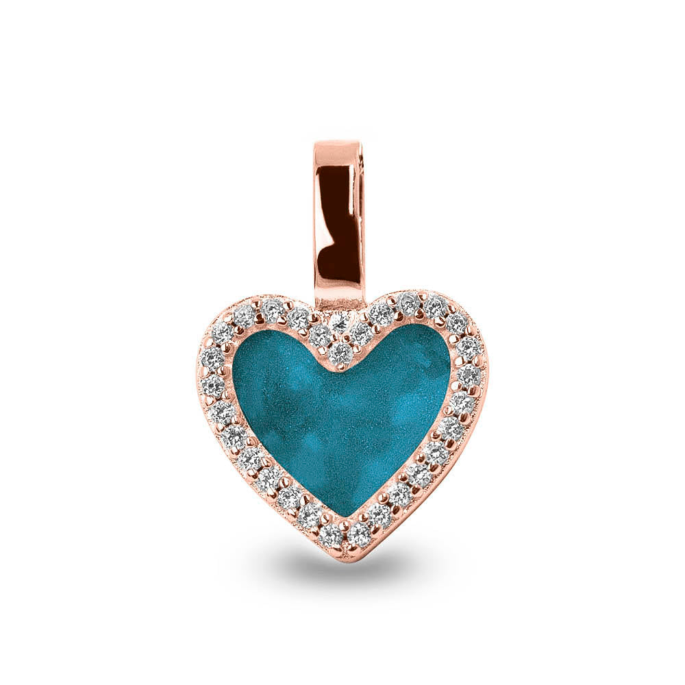 Ashanger hart, gedenksieraad, waar as en haar in verwerkt wordt. Turquoise