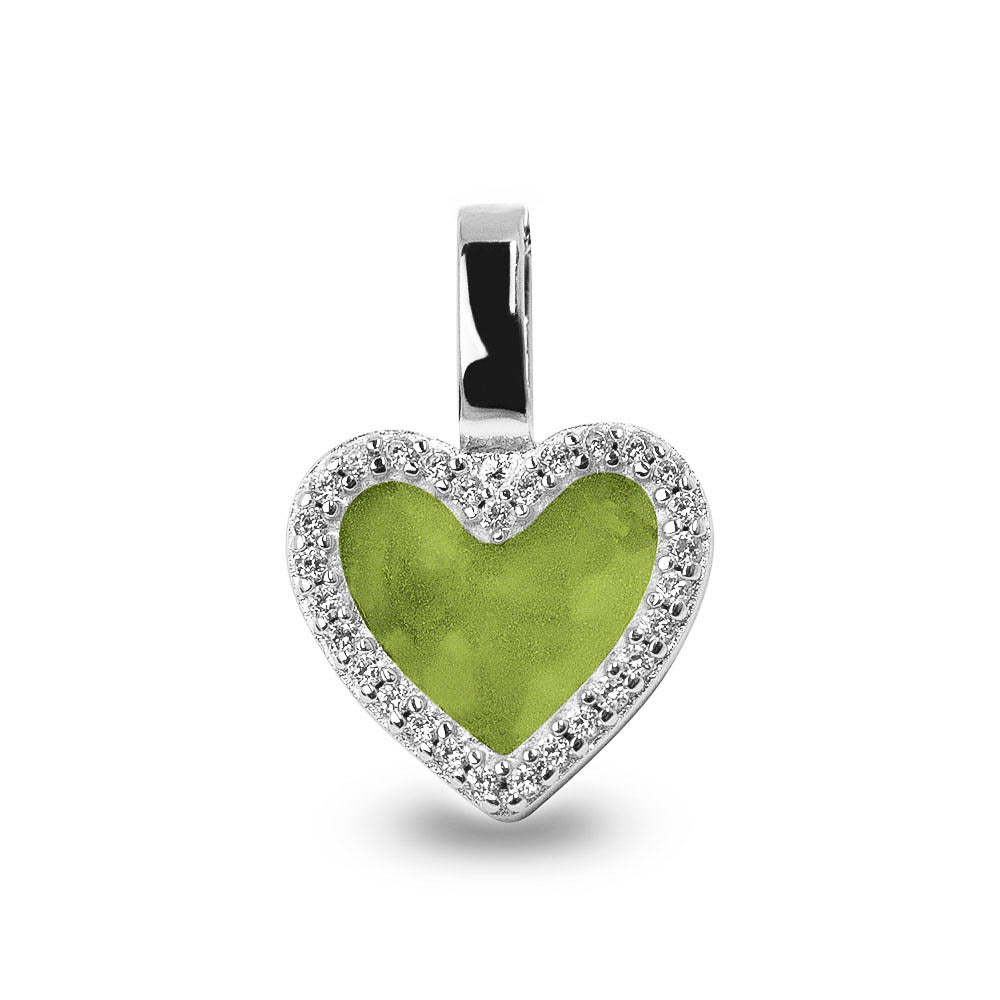 Ashanger hart, gedenksieraad, waar as en haar in verwerkt wordt. Green