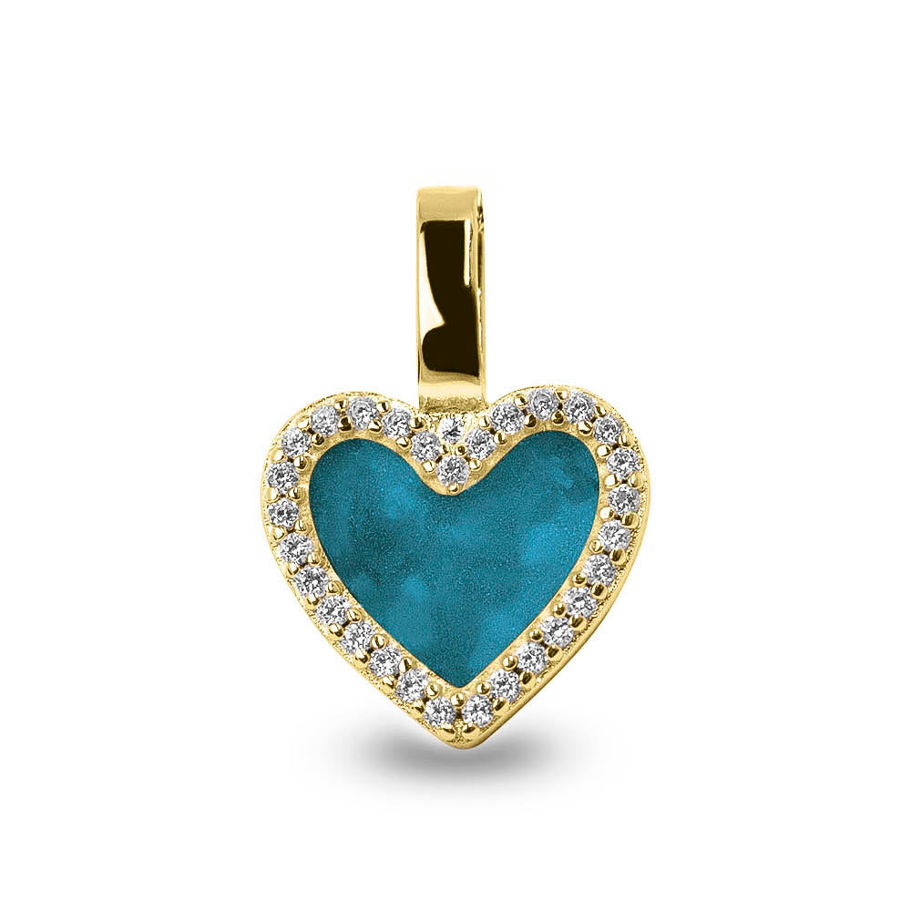 Ashanger hart, gedenksieraad, waar as en haar in verwerkt wordt. Turquoise