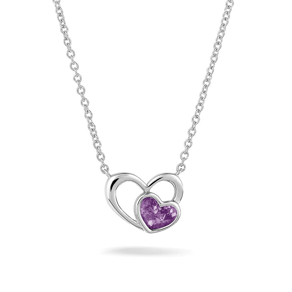 Ashanger hart, gedenksieraad, waar as en haar in verwerkt wordt. Purple