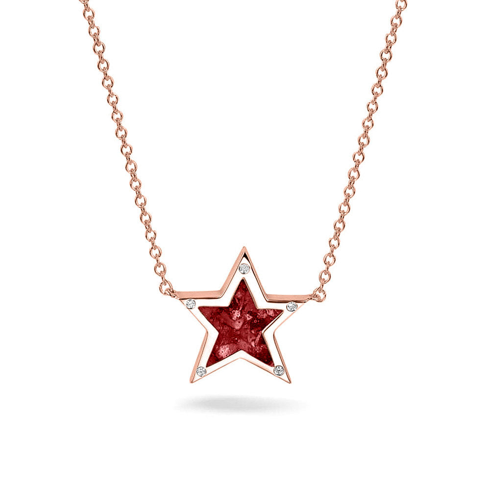 Ashanger ster, gedenksieraad, waar as en haar in verwerkt wordt. Red