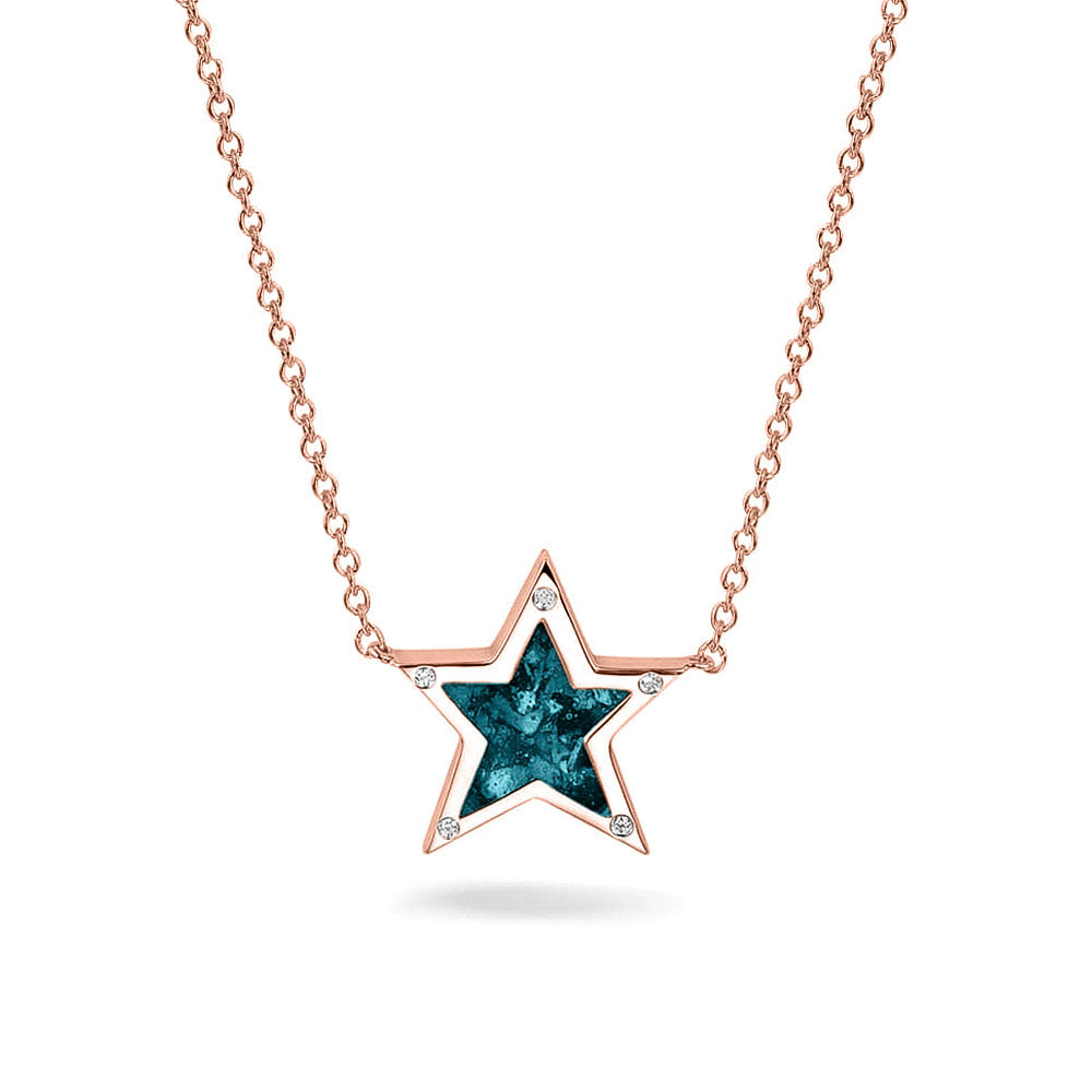 Ashanger ster, gedenksieraad, waar as en haar in verwerkt wordt. Turquoise