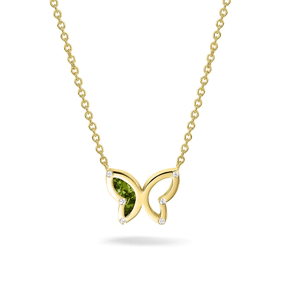 Ashanger vlinder, gedenksieraad, waar as en haar in verwerkt wordt. green
