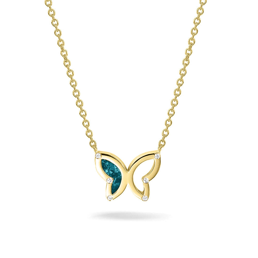 Ashanger vlinder, gedenksieraad, waar as en haar in verwerkt wordt. turquoise