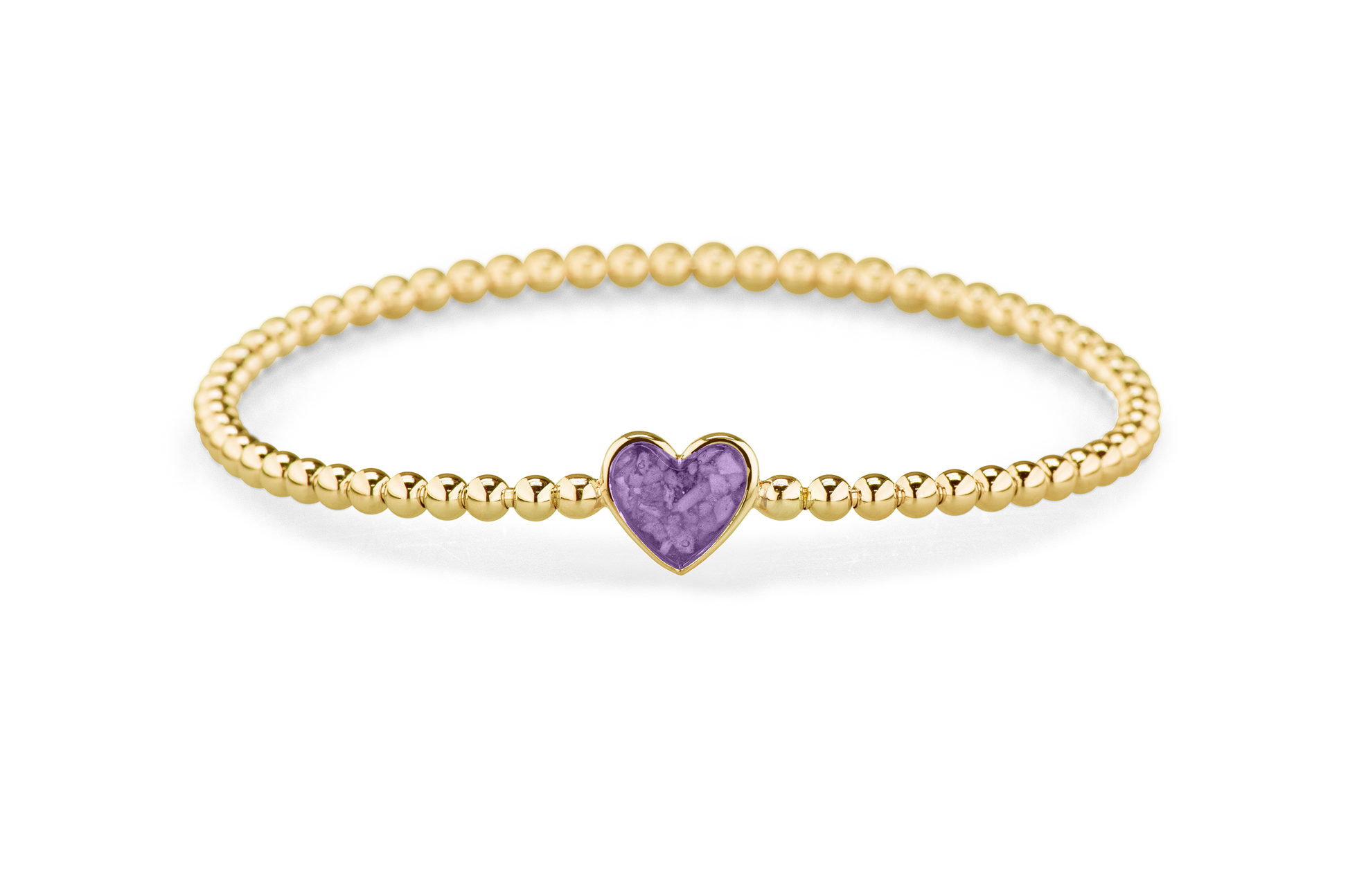 Flexibele as armband met hart als compartiment voor as of haar, gedenksieraden. Purple