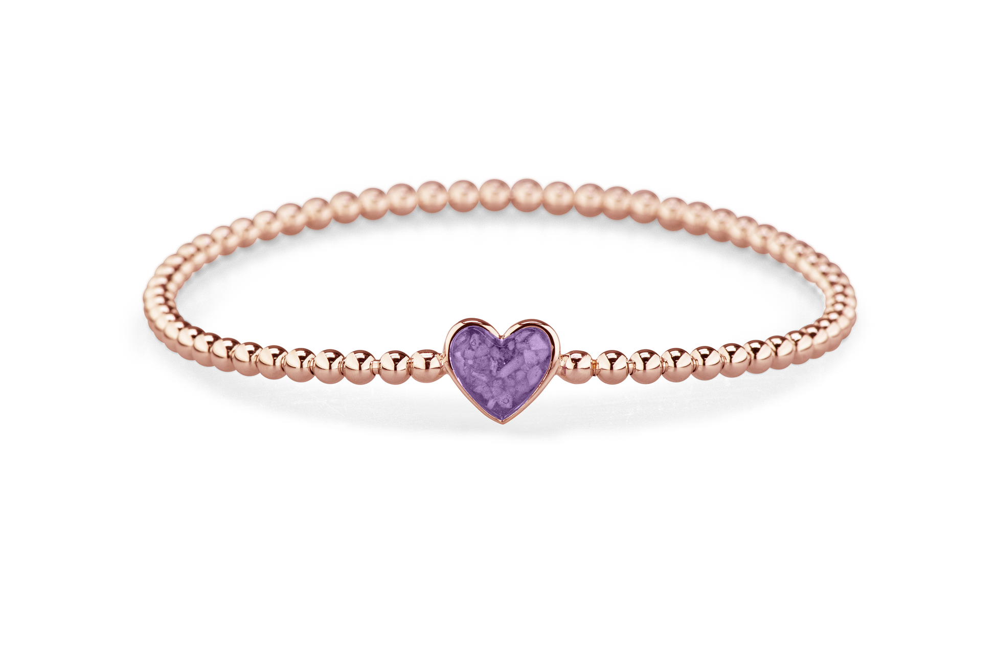 Flexibele as armband met hart als compartiment voor as of haar, gedenksieraden. Purple