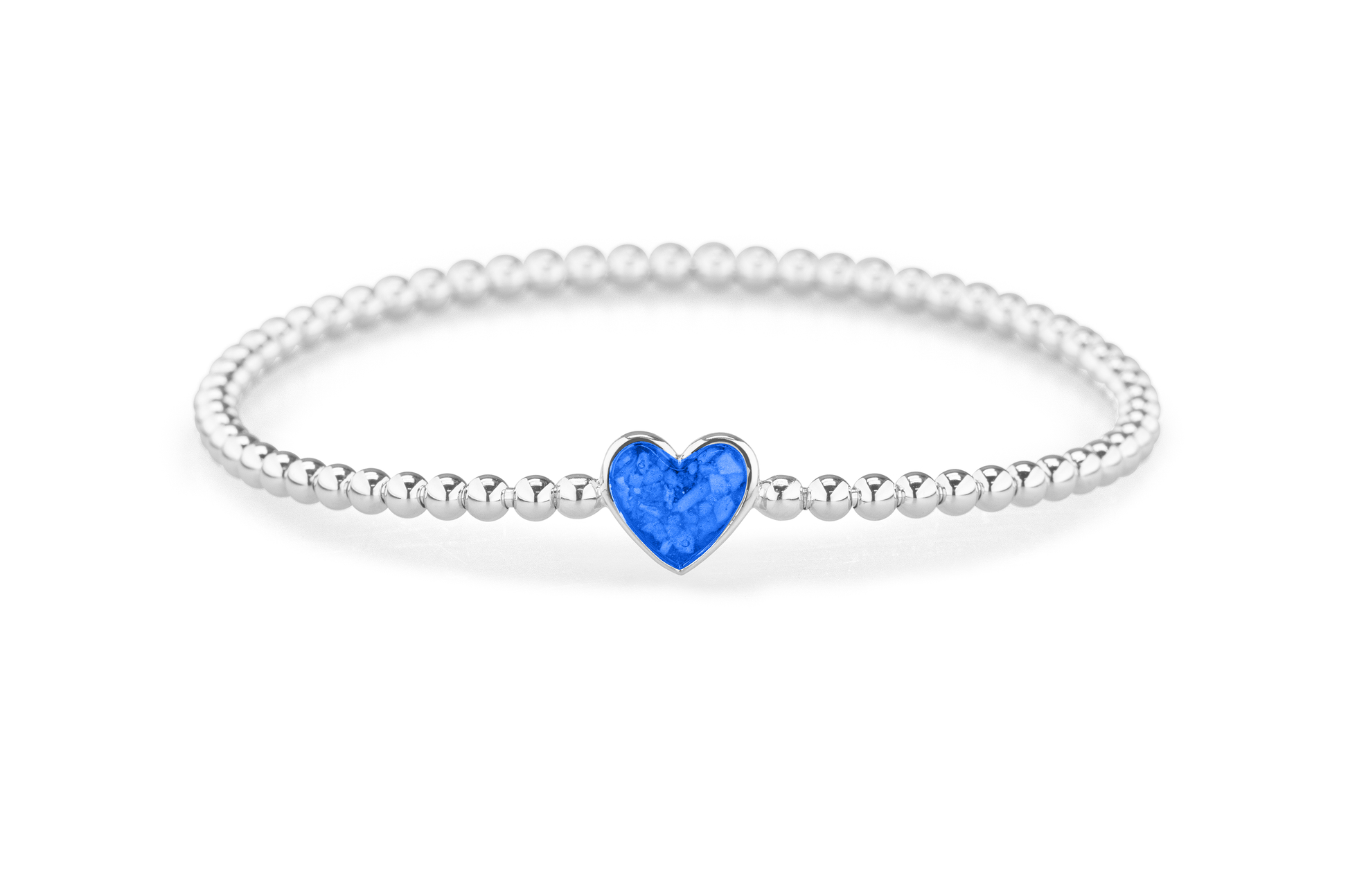 Flexibele as armband met hart als compartiment voor as of haar, gedenksieraden. Blue