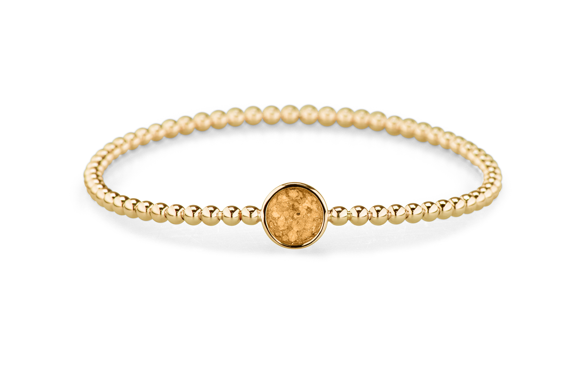 Flexibele as armband met rondje als compartiment voor as of haar, gedenksieraden. Gold