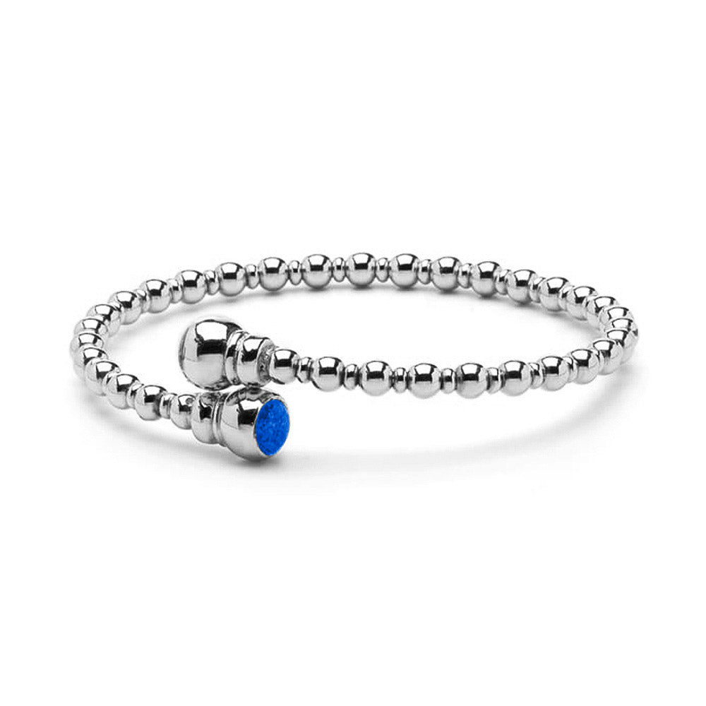 Zilveren flexibele bolletjes as armband twee compartimenten. Blue