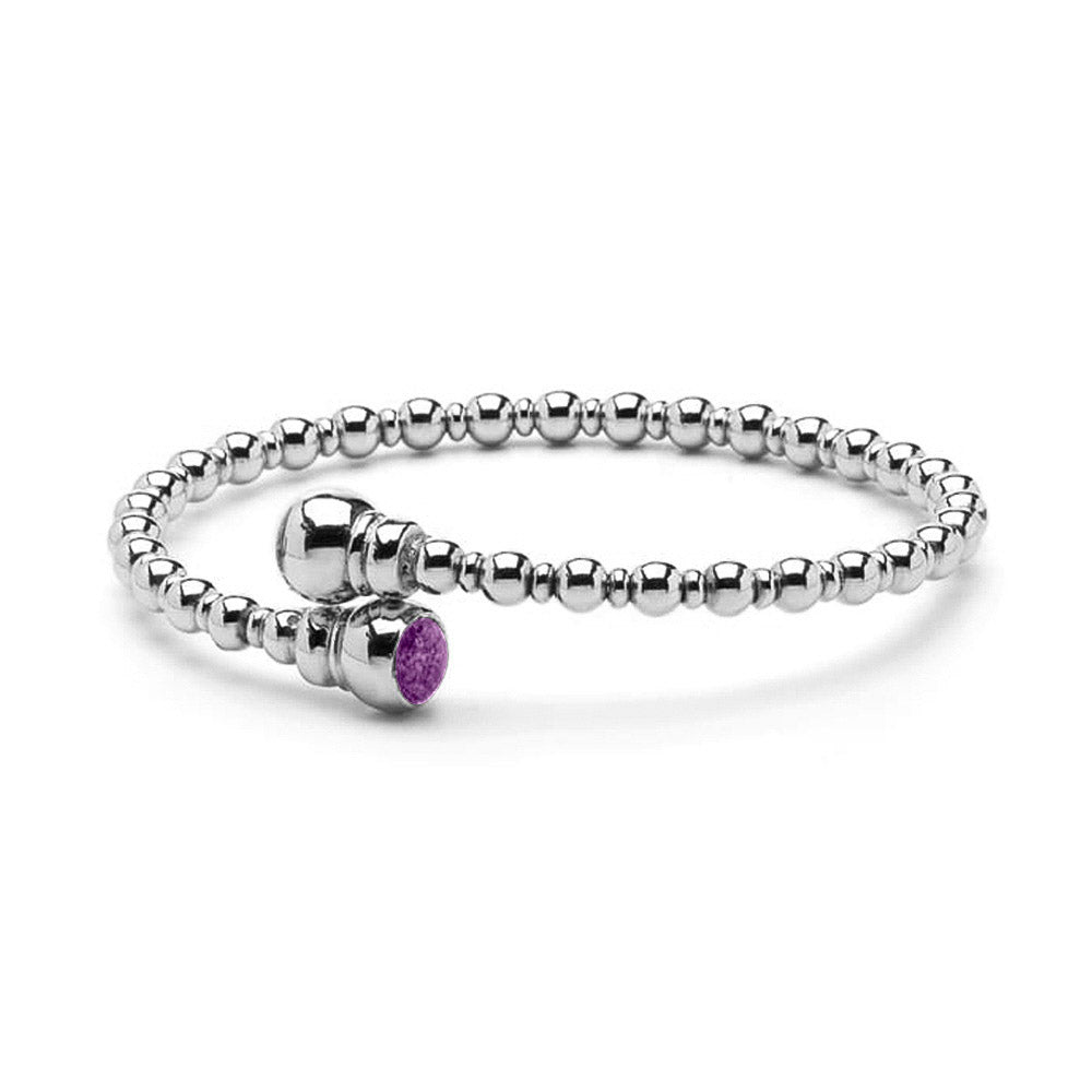 Zilveren flexibele bolletjes as armband twee compartimenten. Purple