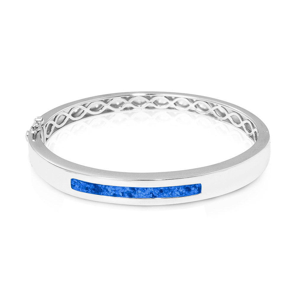 Zilveren as armband die  gevuld kan worden met as of haar. Blue