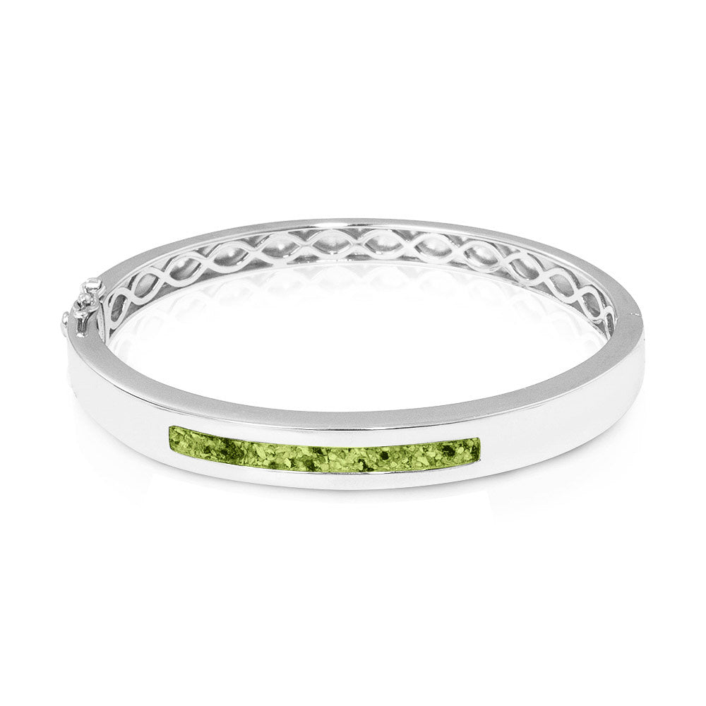 Zilveren as armband die  gevuld kan worden met as of haar. Green