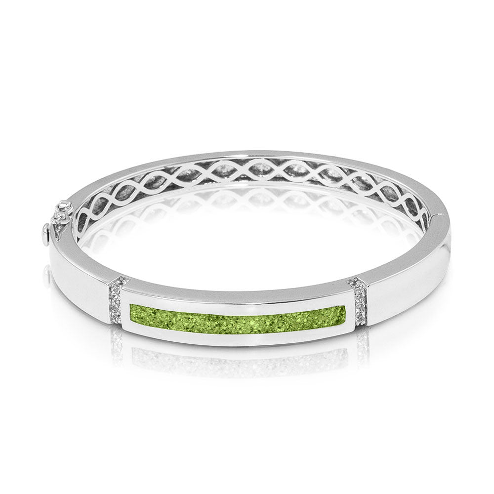 Zilveren as armband die gevuld kan worden met as of haar. Green